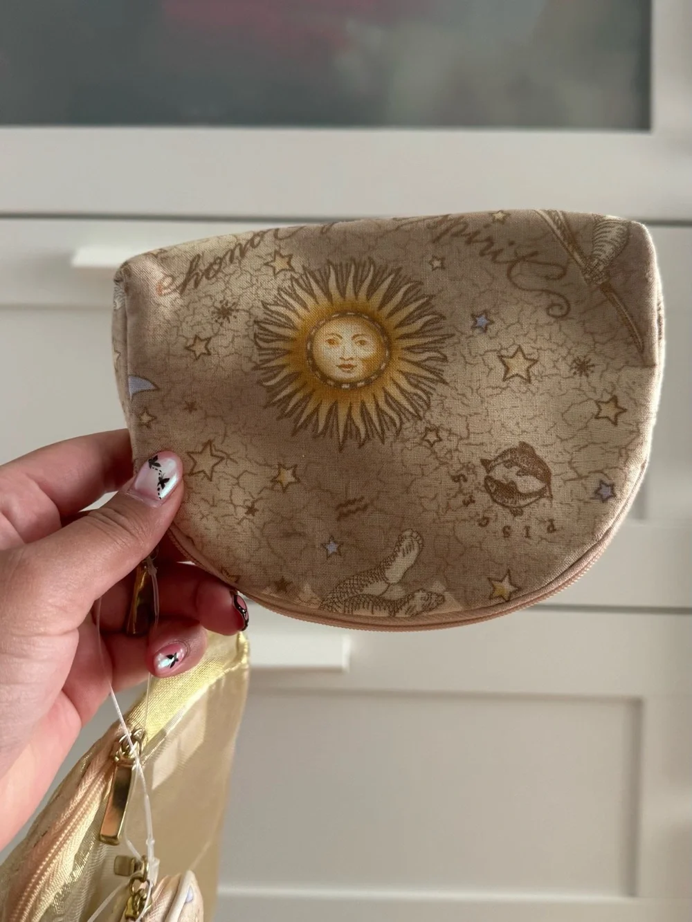 Beige Celestial Sun & Stars Cosmetic Pouch